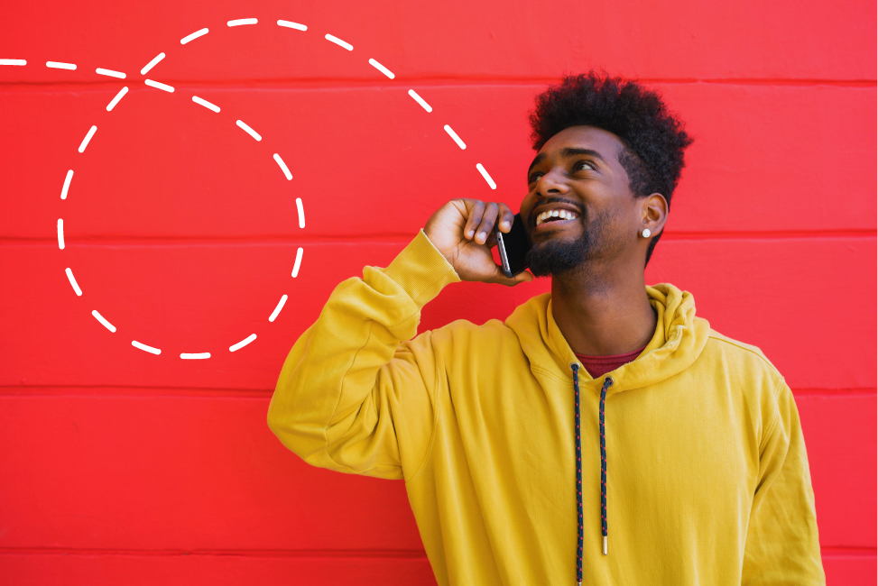 Call Tracking - Guy on phone with white dotted line