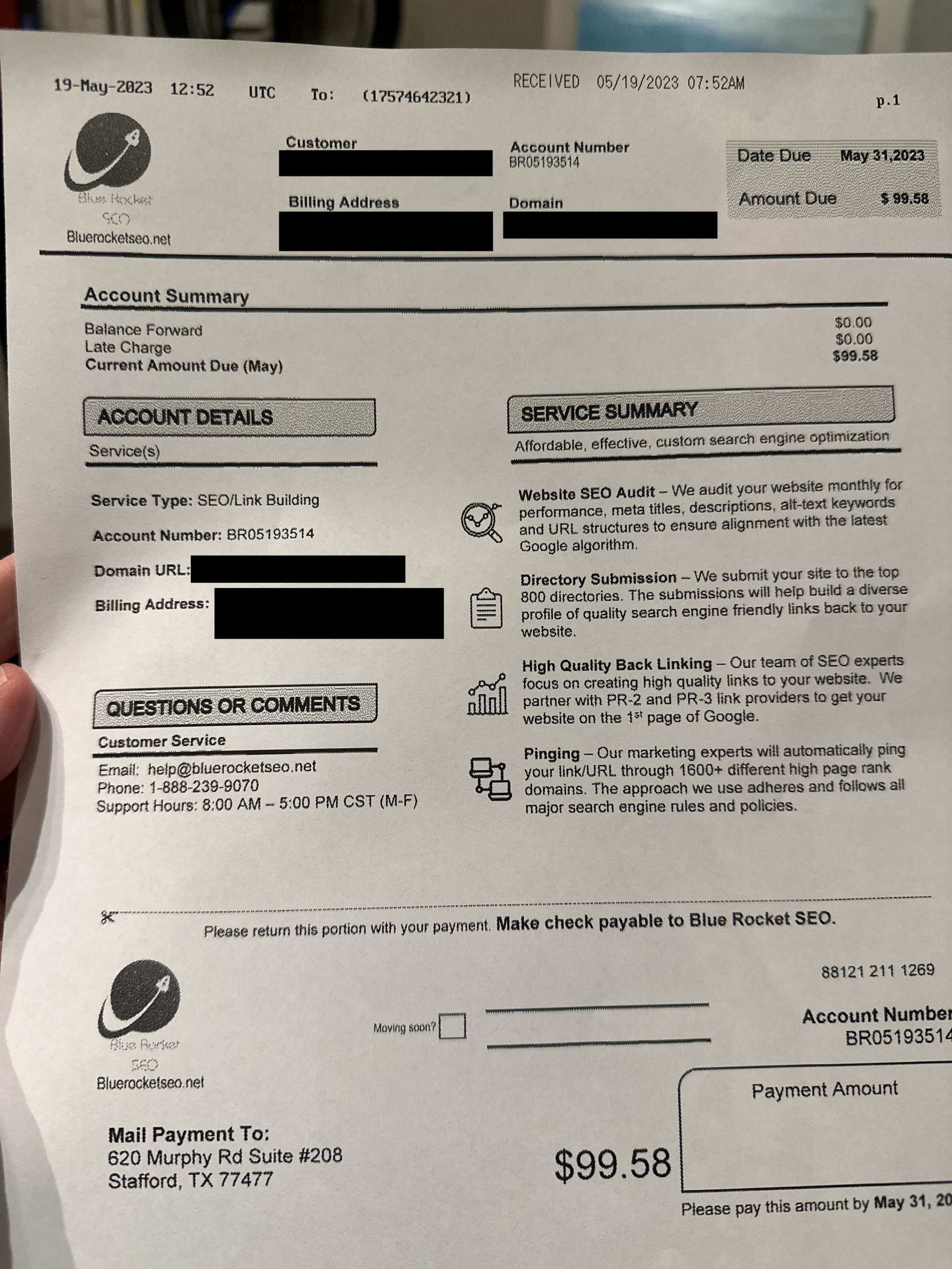Blue Rocket SEO Invoice | Scam Alert